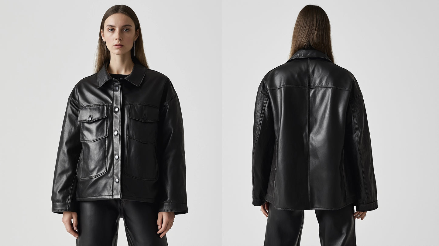 YORK VINTAGE, WOMEN OVERSIZED LEATHER JACKET