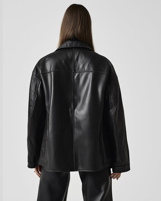 YORK VINTAGE, WOMEN OVERSIZED LEATHER JACKET