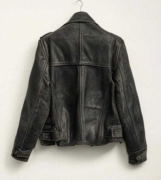 EDGY ENIGMA WOMEN OVERSIZED DISTRESSED LEATHER JACKET