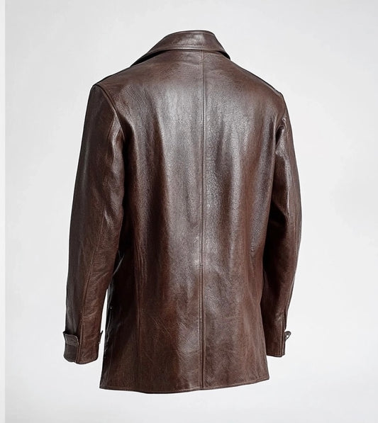 AMITAF MEN'S LEATHER CAR COAT