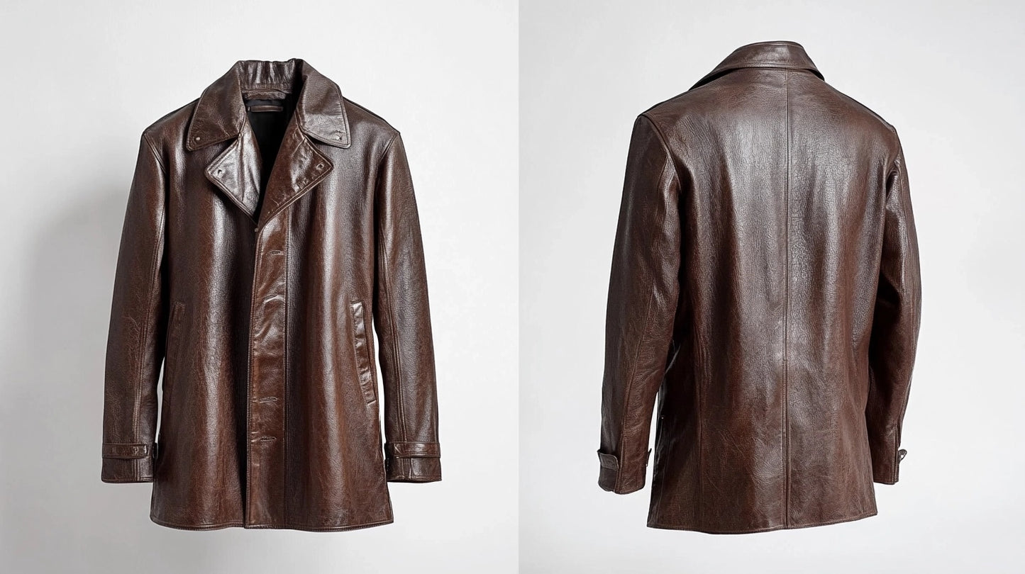 AMITAF MEN'S LEATHER CAR COAT