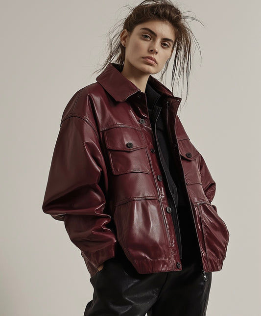 SERA LINE, WOMEN OVERSIZED LEATHER JACKET