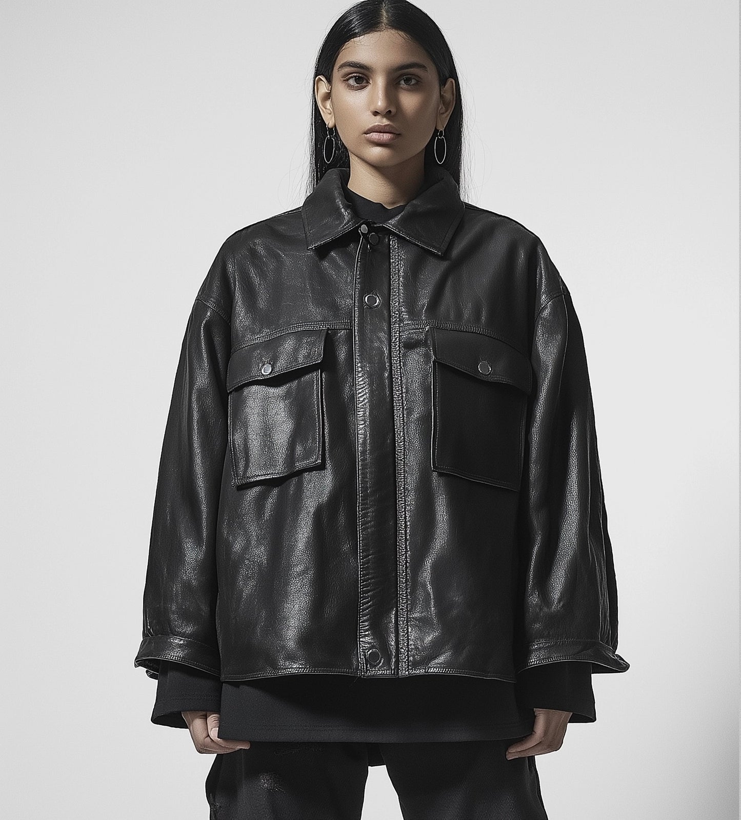CAMBRIDGE LEGACY,WOMEN OVERSIZED LEATHER JACKET
