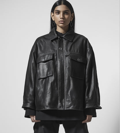 CAMBRIDGE LEGACY,WOMEN OVERSIZED LEATHER JACKET