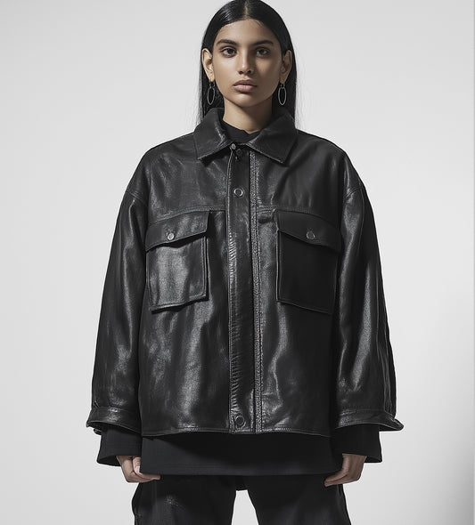 CAMBRIDGE LEGACY,WOMEN OVERSIZED LEATHER JACKET