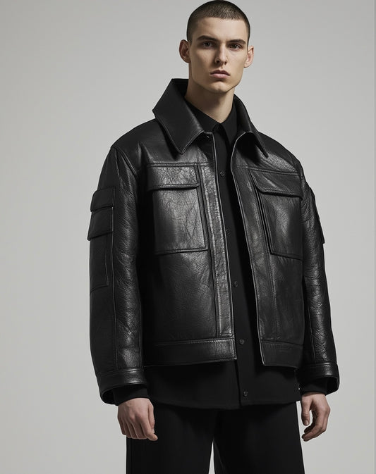 SHOREDITCH EDGE MEN'S OVERSIZED LEATHER JACKET