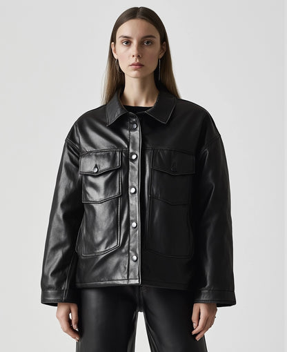 YORK VINTAGE, WOMEN OVERSIZED LEATHER JACKET