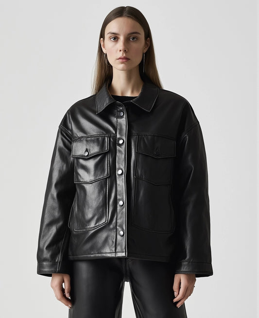 YORK VINTAGE, WOMEN OVERSIZED LEATHER JACKET