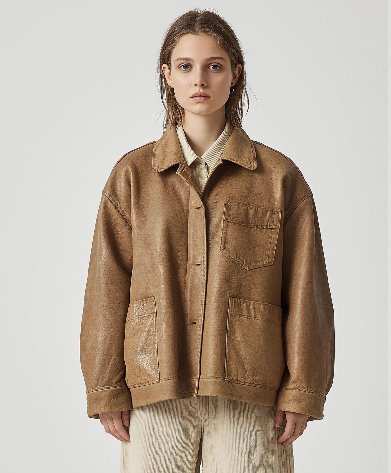 IVY NOIR, WOMEN OVERSIZED LEATHER JACKET