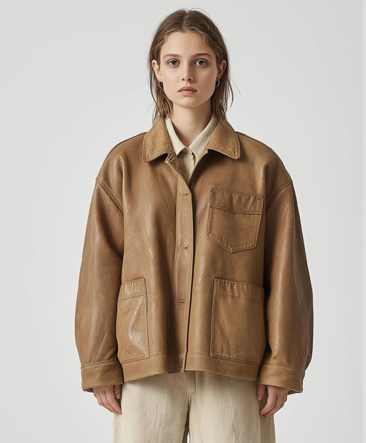 IVY NOIR, WOMEN OVERSIZED LEATHER JACKET