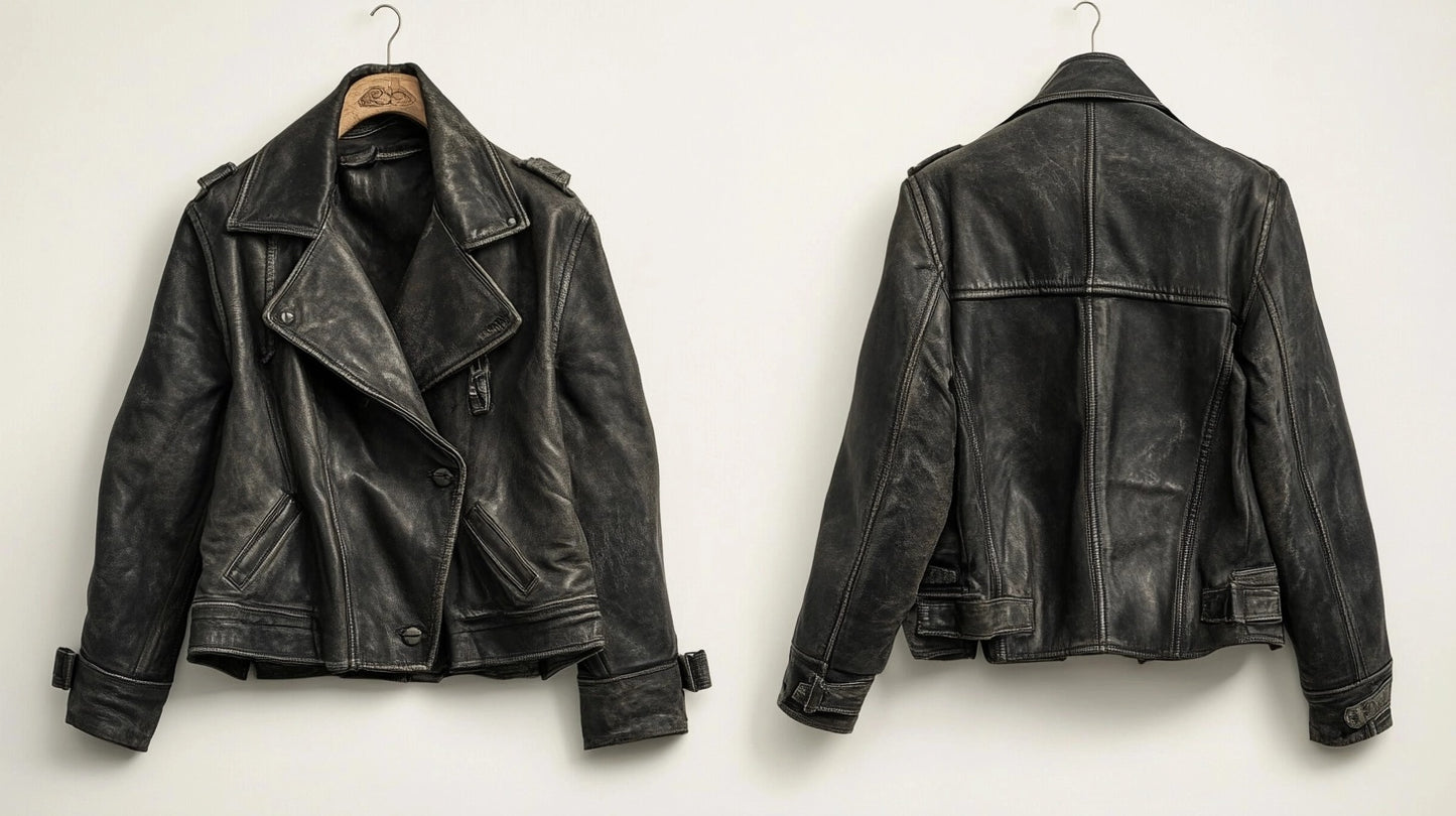 EDGY ENIGMA WOMEN OVERSIZED DISTRESSED LEATHER JACKET