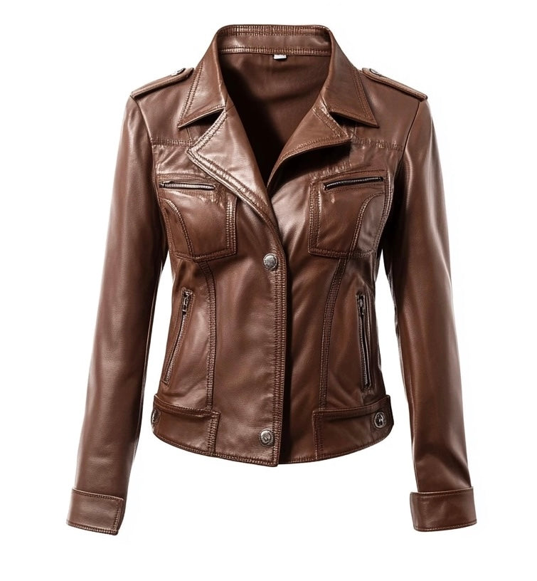 FEMININE, WOMEN BIKER LEATHER JACKET