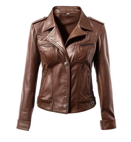 FEMININE, WOMEN BIKER LEATHER JACKET