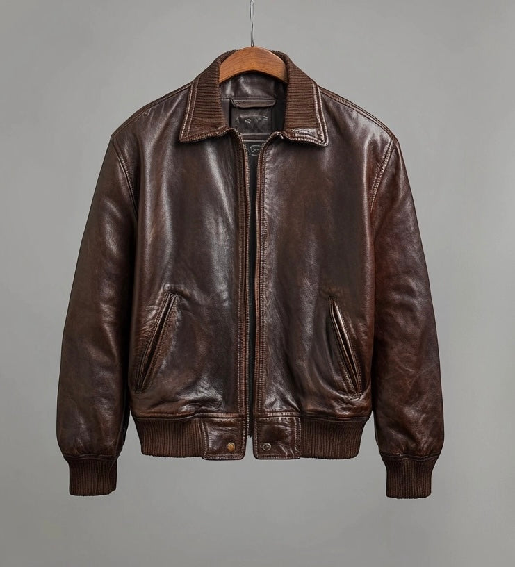 SIGNATURE MEN'S OVERSIZED BOMBER LEATHER JACKET