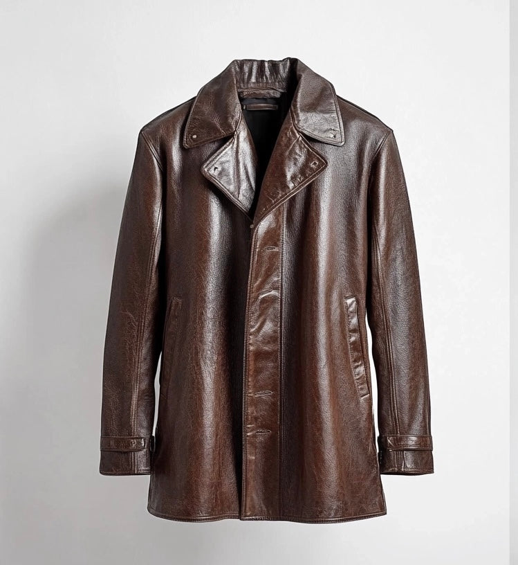 AMITAF MEN'S LEATHER CAR COAT